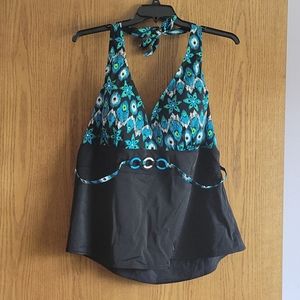 Black and Blue Halter Swim Top